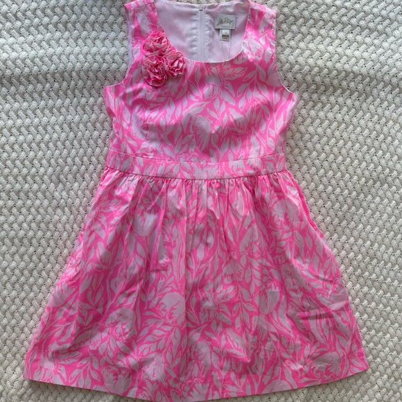 Lilly Pulitzer Pink and White Leaf Pattern Kids Dress